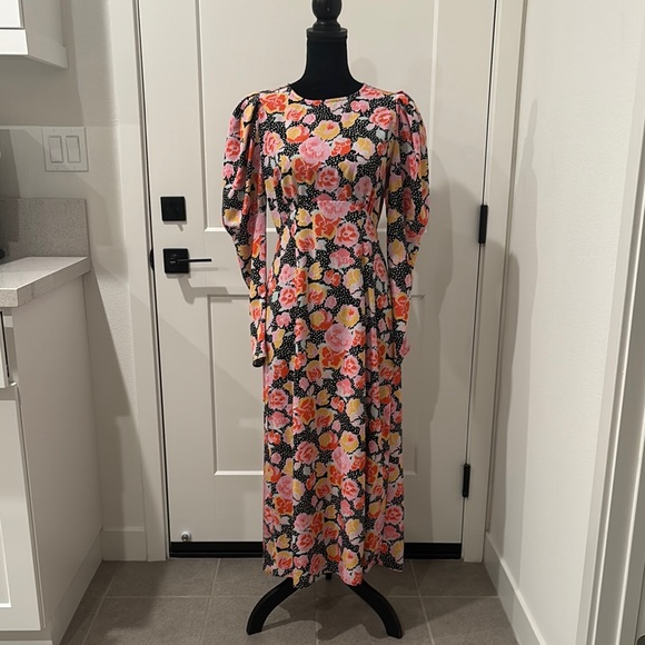 Topshop Dresses & Skirts - Orange and Pink Maxi Gown with Short Bishop Sleeves for Wedding Guest